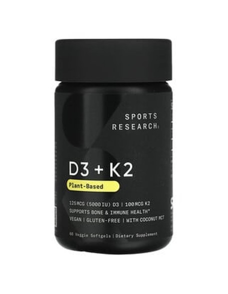 스포츠 리서치, D3 + K2, 채식 재료, 125 ug/100 ug, 60 채식 소프트젤